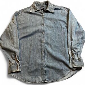 Vintage gap denim preppy casual button front shirt size medium